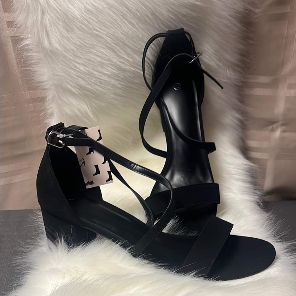 Women's Mysoft Black Block Heel Ankle Strap Open Toe Party Dress Shoes Size 10